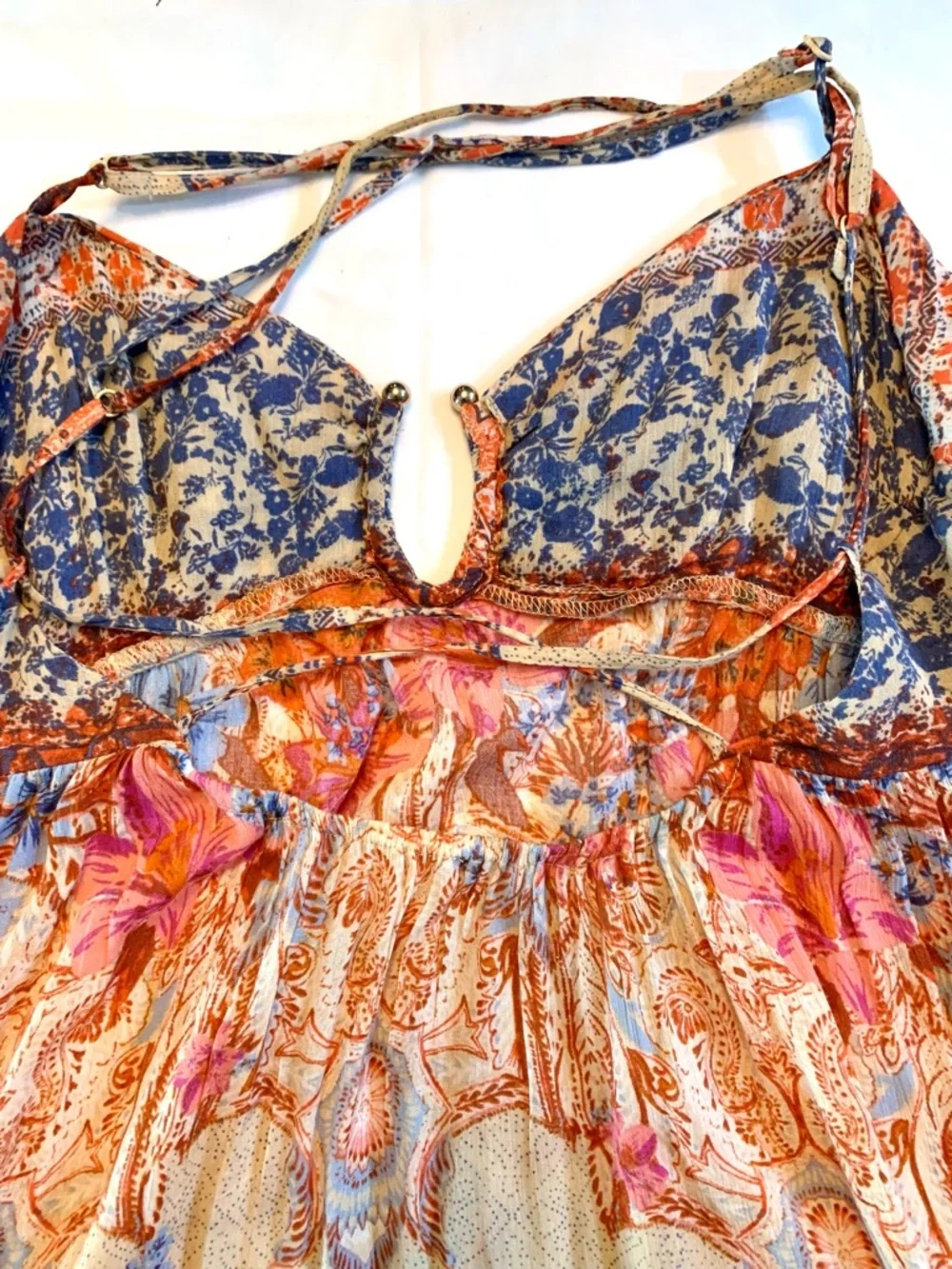 Free People Intimately “Give A Little” bohemian maxi slip dress in Cream combo-S - Picture 11 of 14